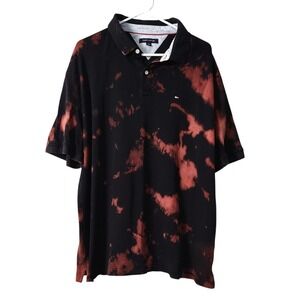 Tommy Hilfiger Vintage Polo Shirt Men's XXL Black & Rust 100% Cotton Button Down